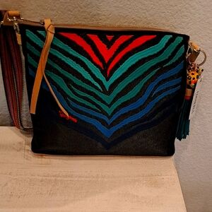 Consuela Red and Green Geometric Clutch